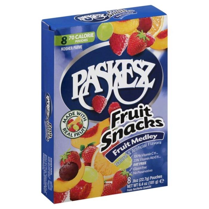 Kosher Paskesz Fruit Snacks Fruit Medley 8 x .8oz pouches